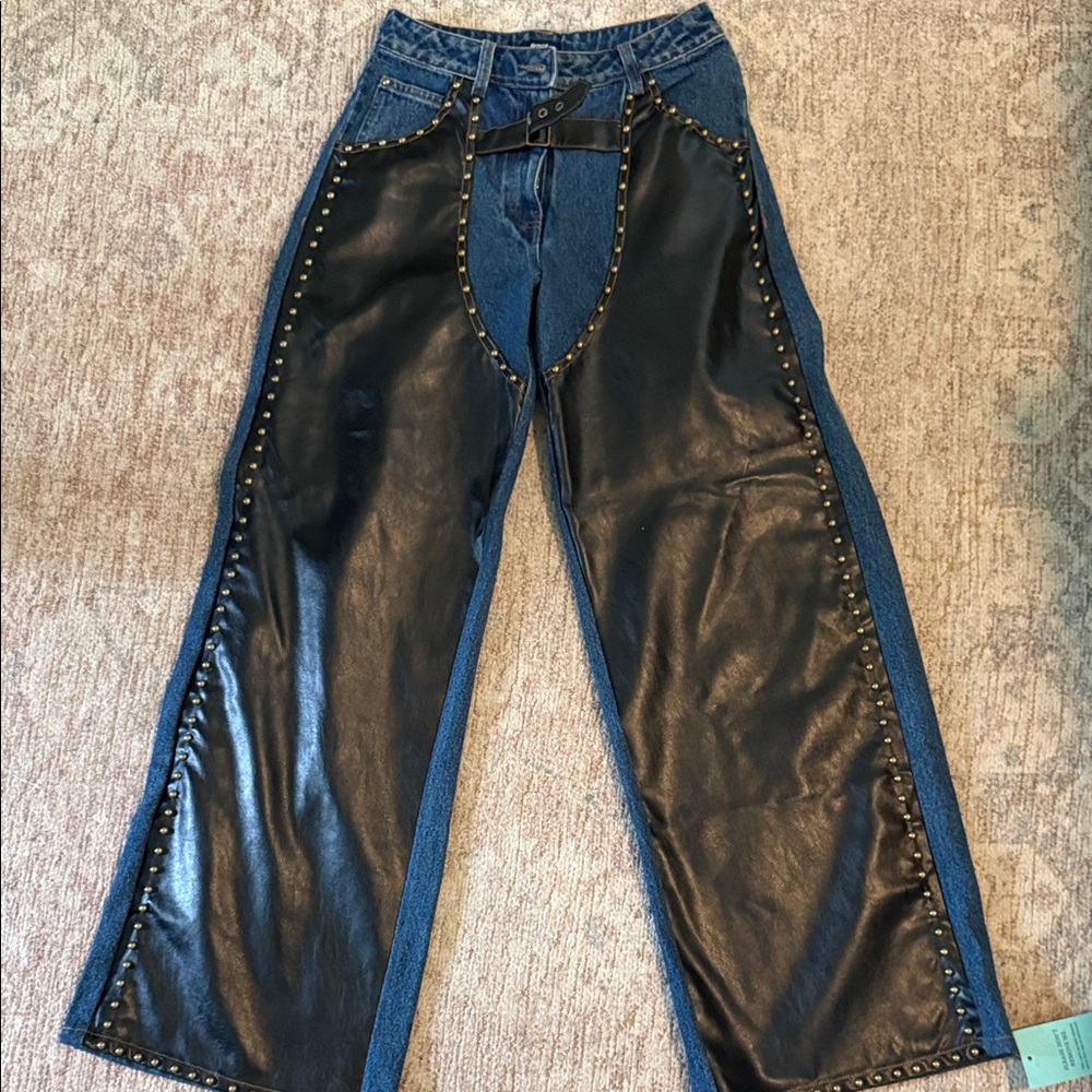 NastyGal Denim Pu Mix Chaps